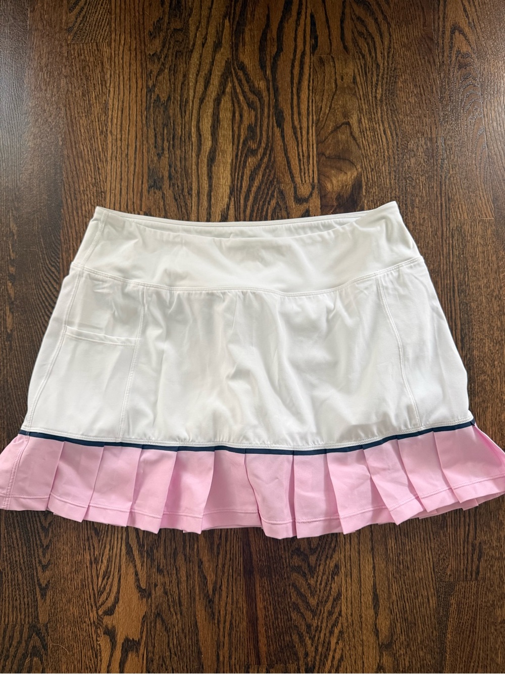 Addison Bay White Mini Skirt with Pink Pleated Hem and Navy Trim